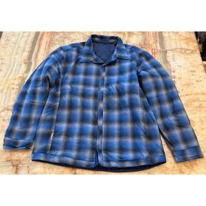 Icebreaker Mens Reversible Quilted Shirt Jacket Helix Blue Plaid Long Sleeve L